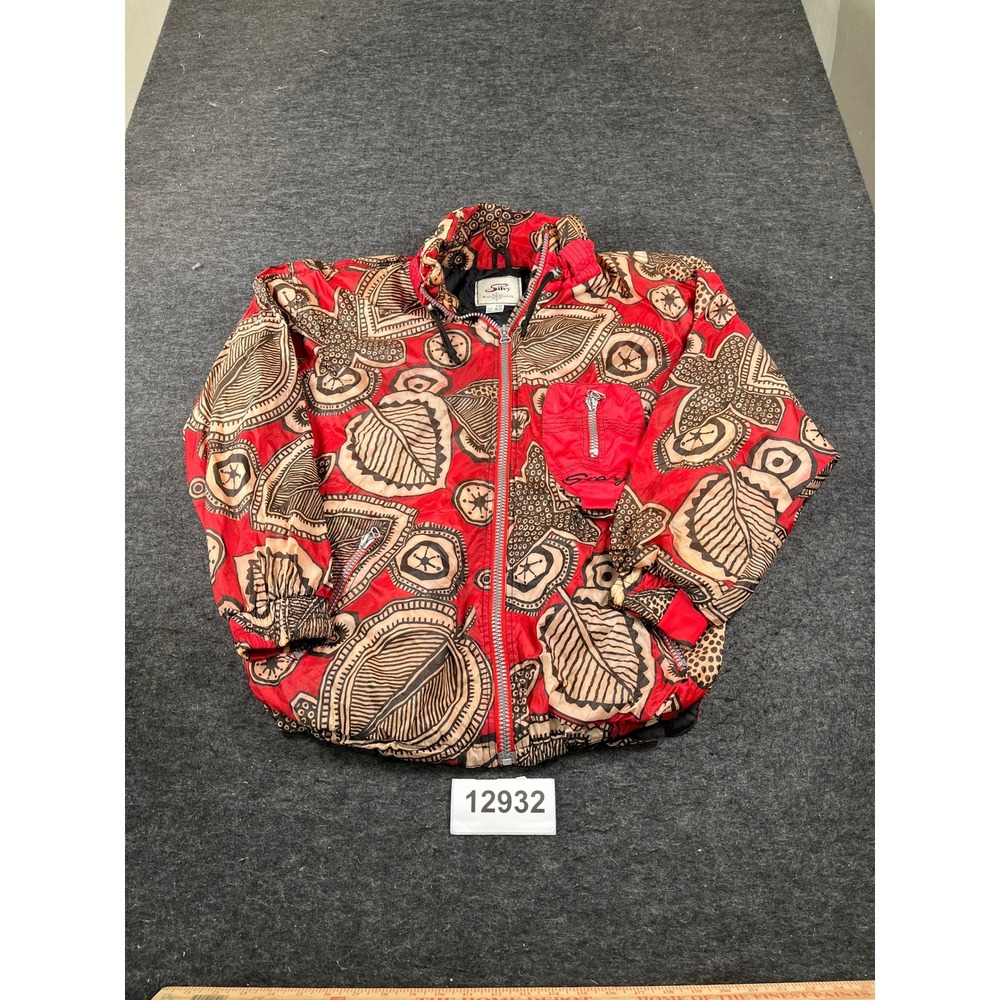 Silvy Winter Jacket Mens Large Red Excellent Vintage Italian Insulated Abstract
